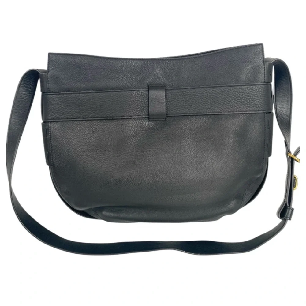 Tory Burch Gemini Belted Shoulder Bag Black Pebbled Leather Minimalist